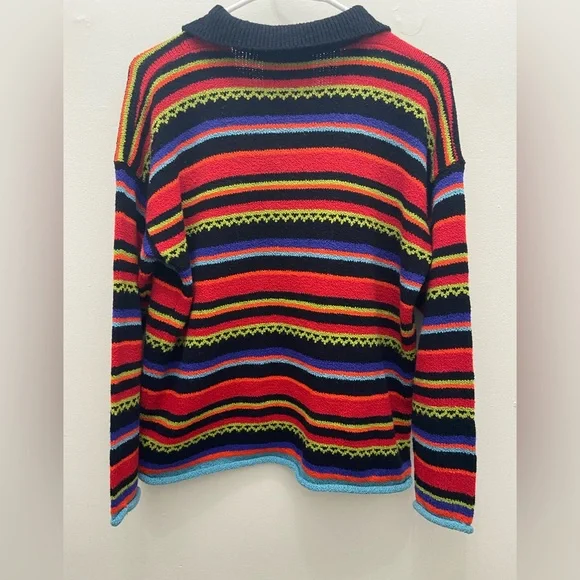 Vintage Express Tricot Sweater Striped Quarter Zip - Picture 2 of 4